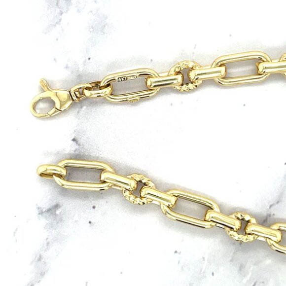 Women 14K Yellow Gold 8" Lobster Claw Hollow Oval Cable Link Elongated Necklace - Picture 3 of 8